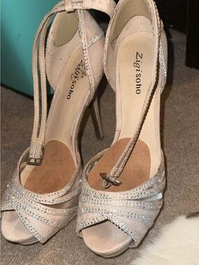 Zigi Soho Blush Pink Crystal T-Strap Stiletto Heels
